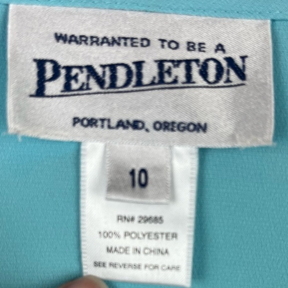 PENDLETON Aqua Blue Ruffled Blouse Size 10 Office Work Professional - Picture 5 of 16